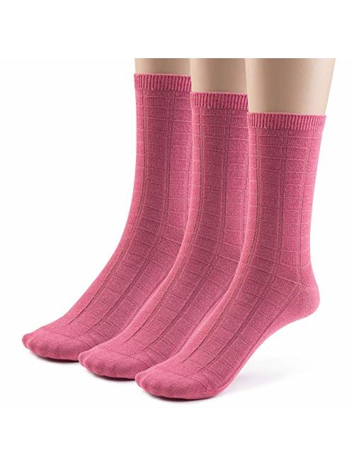 Silky Toes 3 or 6 Pk Womens Textured Bamboo Crew Socks, Designed Dress and Casual Socks