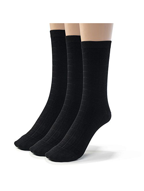 Silky Toes 3 or 6 Pk Womens Textured Bamboo Crew Socks, Designed Dress and Casual Socks