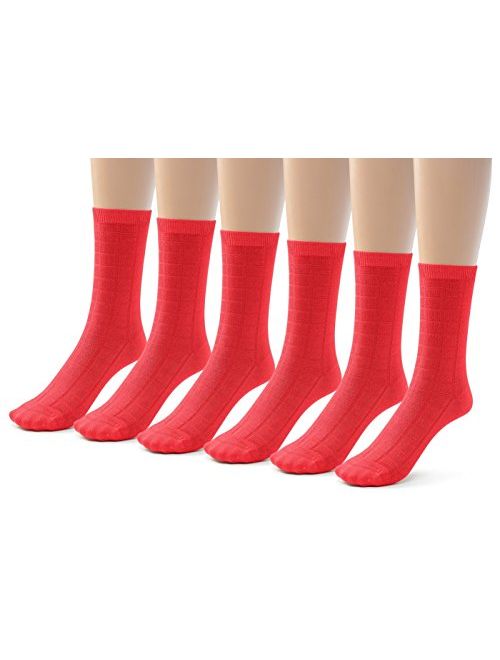 Silky Toes 3 or 6 Pk Womens Textured Bamboo Crew Socks, Designed Dress and Casual Socks