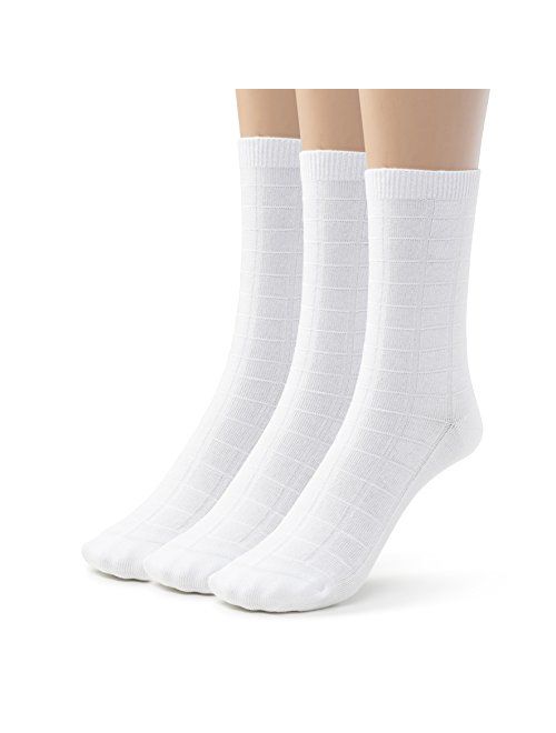 Silky Toes 3 or 6 Pk Womens Textured Bamboo Crew Socks, Designed Dress and Casual Socks