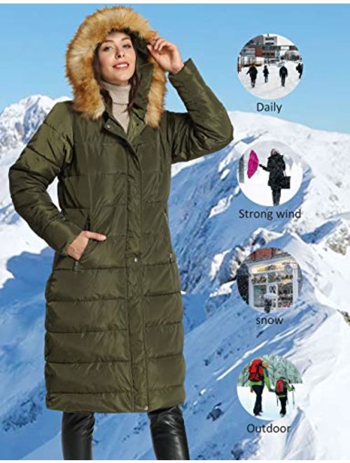 iloveSIA Women's Winter Long Puffer Coats Maxi Warm Coat with Fur Trimmed Hood