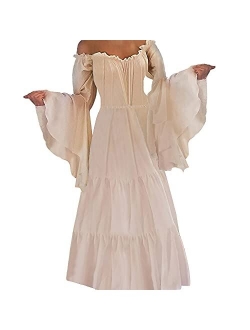 Womens's Medieval Renaissance Costume Cosplay Chemise and Over Dress