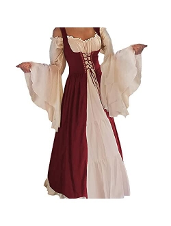 Womens's Medieval Renaissance Costume Cosplay Chemise and Over Dress