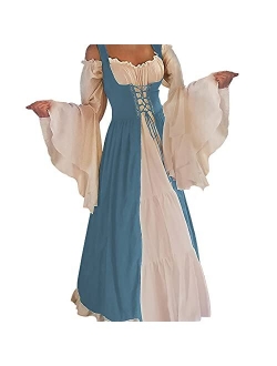 Womens's Medieval Renaissance Costume Cosplay Chemise and Over Dress