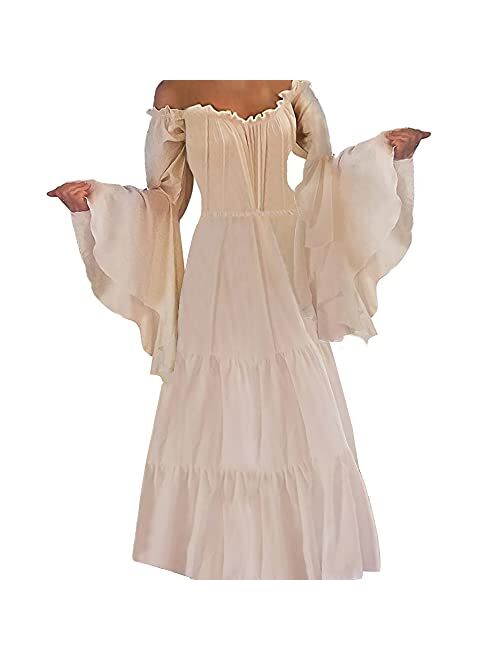 Abaowedding Womens's Medieval Renaissance Costume Cosplay Chemise and Over Dress