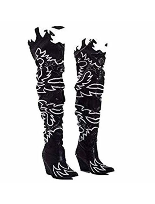 Cape Robbin Kelsey-21 Cowboy Boots Women, Over The Knee Western Cowgirl Boots with Chunky Block Heels, Fashion Dress Boots for Women