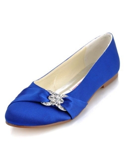 ElegantPark Women Closed Rhinestones Comfort Flats Pleated Satin Wedding Bridal Shoes