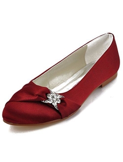 ElegantPark Women Closed Rhinestones Comfort Flats Pleated Satin Wedding Bridal Shoes