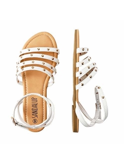 SANDALUP Flat Sandals with Round Rivets and Adjustable Buckle for Women