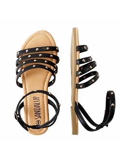 SANDALUP Flat Sandals with Round Rivets and Adjustable Buckle for Women