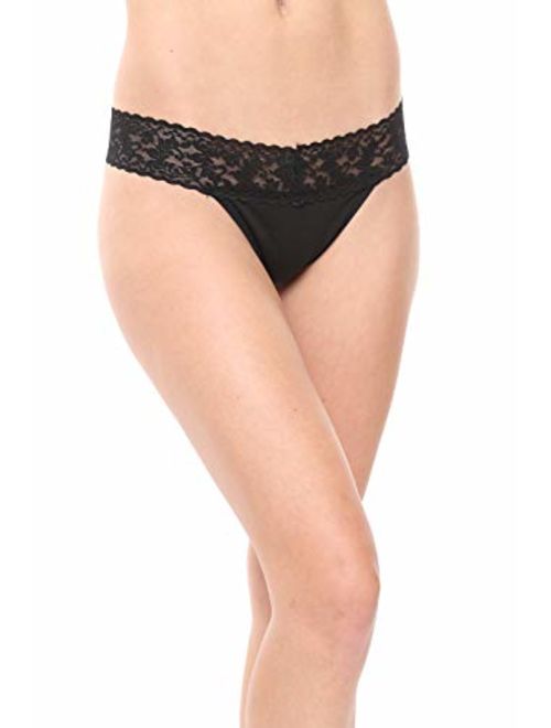 Free to Live 6 Pack Women's Underwear - Lace Band Cotton Thong Panties