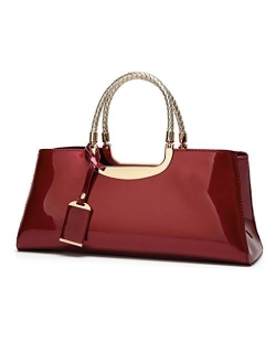 Glossy Faux Patent Leather Structured Shoulder Handbag Women Evening Party Satchel