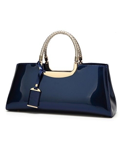 Glossy Faux Patent Leather Structured Shoulder Handbag Women Evening Party Satchel