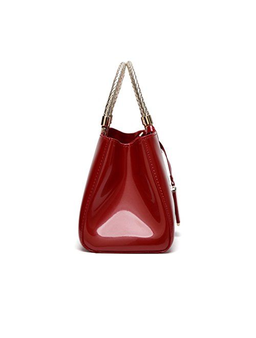 Glossy Faux Patent Leather Structured Shoulder Handbag Women Evening Party Satchel