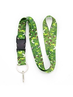 Buttonsmith Woodland Camo Custom Wristlet Key Chain Lanyard - Customize with Your Name - Short Length with Flat Ring and Clip - Made in The USA