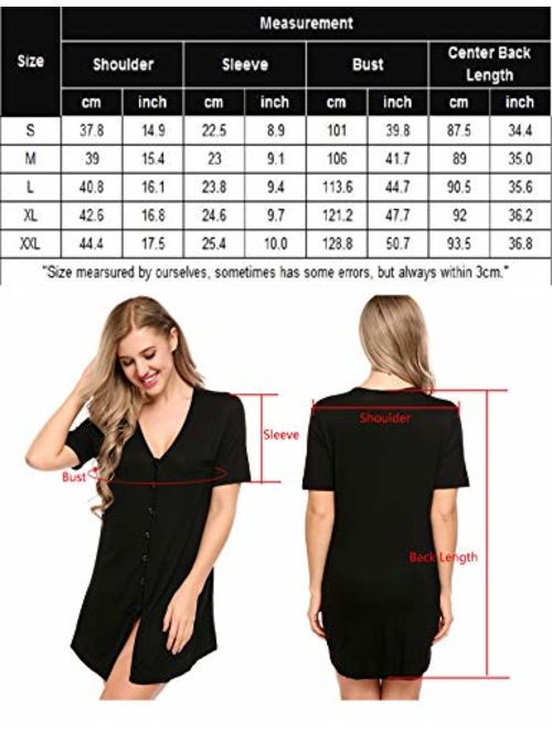 Avidlove Women's Nightshirt Short Sleeve Button Down Nightgown V-Neck Boyfriend Sleepshirt Pajama Dress