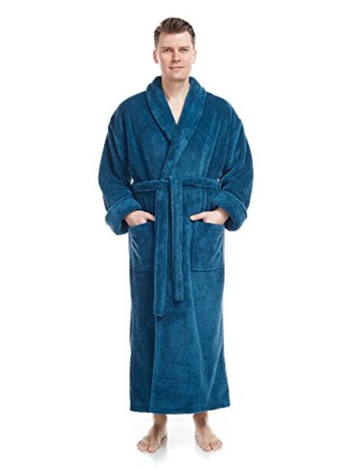 Arus Men's Shawl Collar Full Length Tall Long Fleece Robe, Turkish Bathrobe