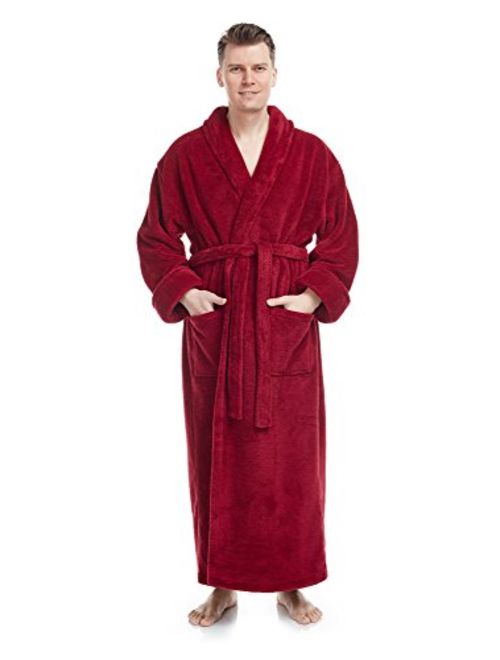 Arus Men's Shawl Collar Full Length Tall Long Fleece Robe, Turkish Bathrobe