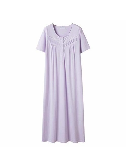 Keyocean Nightgowns for Women All Cotton Short Sleeve Long Nightgowns Soft Lightweight Sleepwear Nightshirt Loungewear