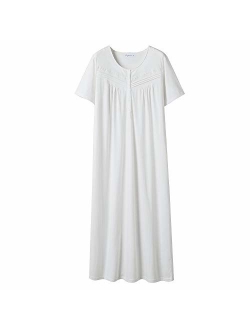 Keyocean Nightgowns for Women All Cotton Short Sleeve Long Nightgowns Soft Lightweight Sleepwear Nightshirt Loungewear