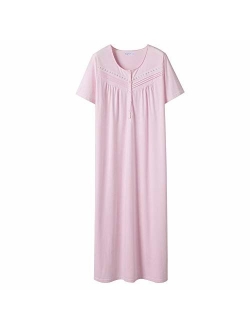 Keyocean Nightgowns for Women All Cotton Short Sleeve Long Nightgowns Soft Lightweight Sleepwear Nightshirt Loungewear