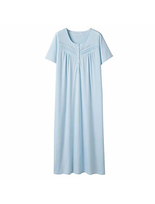 Keyocean Nightgowns for Women All Cotton Short Sleeve Long Nightgowns Soft Lightweight Sleepwear Nightshirt Loungewear