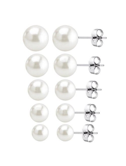 Stainless Steel Stud Earrings Hypoallergenic Cubic Zirconia (6Pairs)