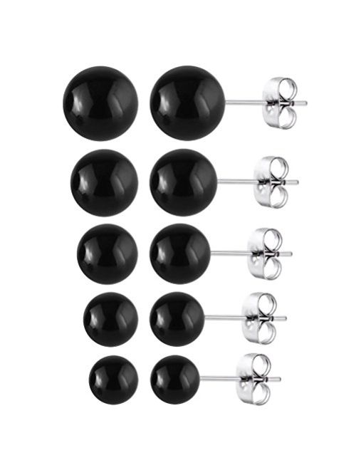 Stainless Steel Stud Earrings Hypoallergenic Cubic Zirconia (6Pairs)