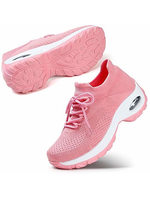 STQ Womens Lightweight Walking Shoes Lace-up Fashion Casual Sneakers Ladies Nursing Shoes