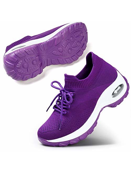 STQ Womens Lightweight Walking Shoes Lace-up Fashion Casual Sneakers Ladies Nursing Shoes