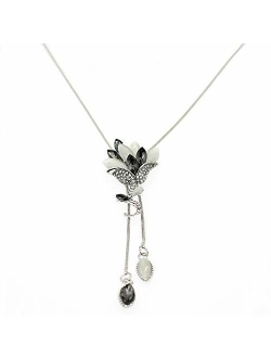 TULIP LY White Crystal Pendant Necklace Long Sweater Necklace Fashion Jewelry for Women Girls