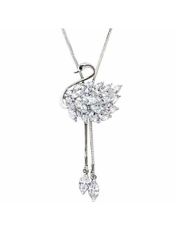 TULIP LY White Crystal Pendant Necklace Long Sweater Necklace Fashion Jewelry for Women Girls