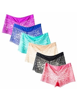 Women's Lace Underwear Plus Size Boyshort Panties Sexy Sheer Hipster Panty for Ladies, Pack- 6 Size S-5XL