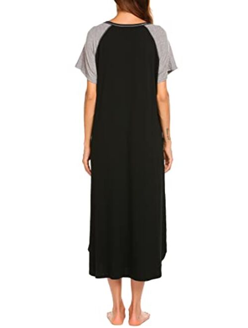 Ekouaer Long Nightgown,Womens Loungewear Short Sleeve Sleepwear Full Length Sleep Shirt with Pockets