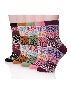 Womens Wool Socks Super Thick Heavy Thermal Fuzzy Winter Warm Crew Cold Weather Casual Socks 5 Pairs