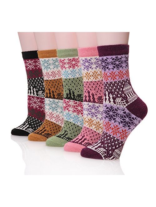 Womens Wool Socks Super Thick Heavy Thermal Fuzzy Winter Warm Crew Cold Weather Casual Socks 5 Pairs