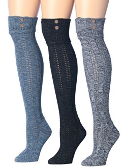 Tipi Toe Women's 3-Pairs Winter Warm Knee High Cotton-Blend Boot Socks