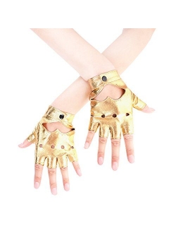 JISEN Women Heart Cutout Punk Half Finger PU Leather Performance Gloves