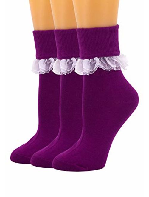 SEMOHOLLI Women Ankle Socks, Women Lace Ruffle Frilly Ankle Socks Fashion Ladies Girl Princess