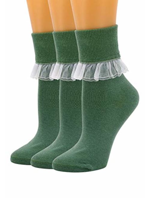 SEMOHOLLI Women Ankle Socks, Women Lace Ruffle Frilly Ankle Socks Fashion Ladies Girl Princess