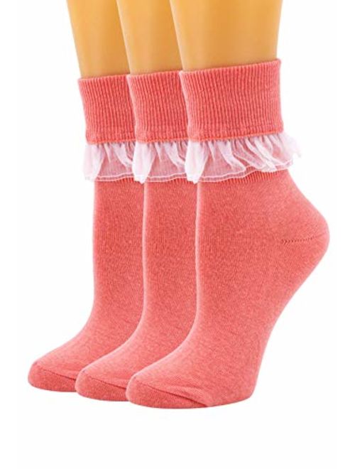 SEMOHOLLI Women Ankle Socks, Women Lace Ruffle Frilly Ankle Socks Fashion Ladies Girl Princess