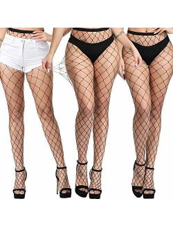 Womens Black Fishnet Lace High Waist Tights Suspender Pantyhose Stretchy Thigh-High Stockings