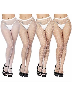 Womens Black Fishnet Lace High Waist Tights Suspender Pantyhose Stretchy Thigh-High Stockings