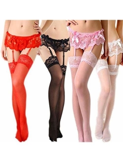 Womens Black Fishnet Lace High Waist Tights Suspender Pantyhose Stretchy Thigh-High Stockings