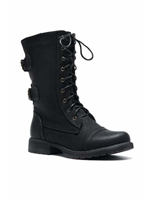 Herstyle Florence2 Women's Ankle Lace Up Military Combat Booties Mid Calf Boots