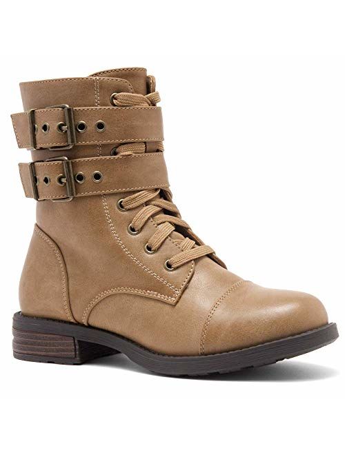 Herstyle Florence2 Women's Ankle Lace Up Military Combat Booties Mid Calf Boots