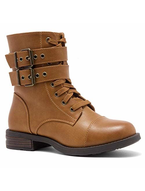 Herstyle Florence2 Women's Ankle Lace Up Military Combat Booties Mid Calf Boots