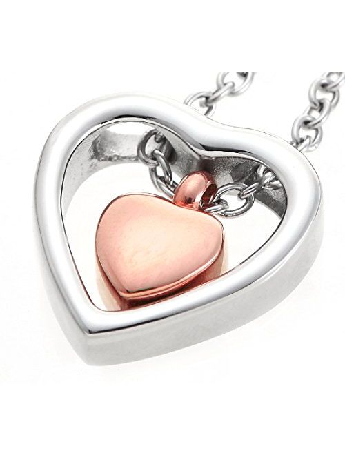 Double Heart Rose Gold Cremation Urn Necklace Pendant Ashes