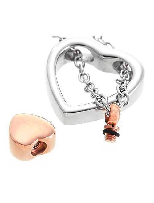 Double Heart Rose Gold Cremation Urn Necklace Pendant Ashes