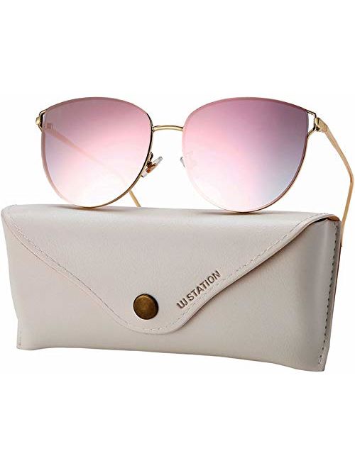 Oversized Sunglasses for Women, Mirrored Cat Eye Sunglasses with Rimless Design U225